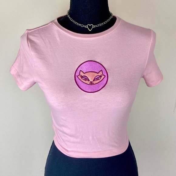 Hand Crafted Tops - ❌SOLD❌ Bratz Jade cat logo embroidered baby tee